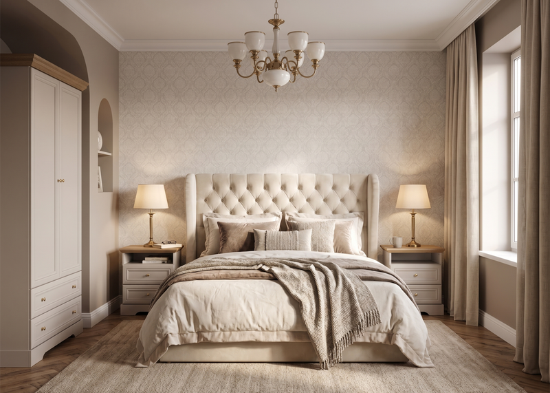 Castello Schlafzimmer-Set 3-teilig – Elegante Schlafzimmermöbel im klassischen Landhausstil in Kaschmir / Mavelie Eiche