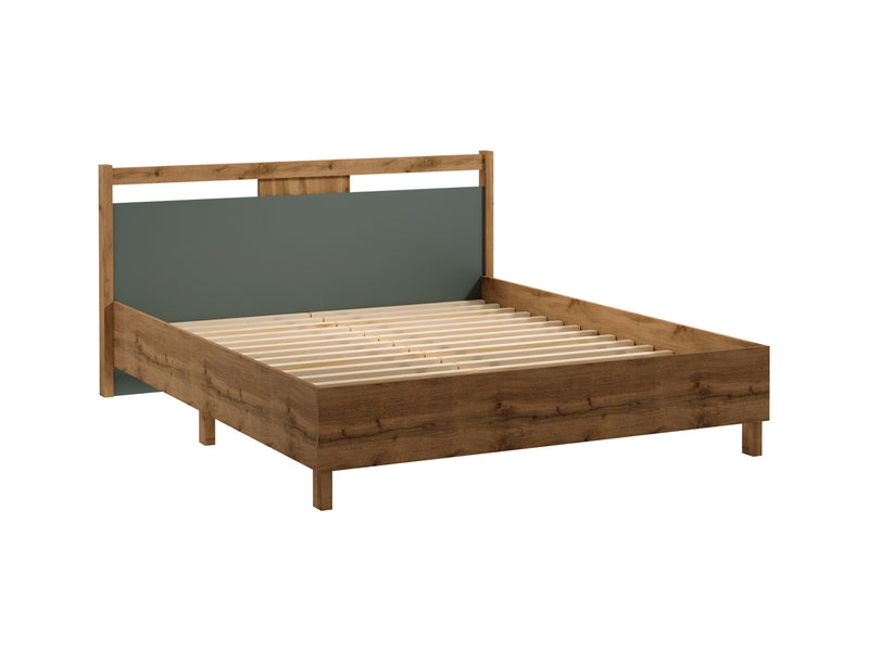 Velario Stilvolles Doppelbett 160x200 cm in Wotan Eiche – Modernes Schlafzimmerbett mit Lattenrost
