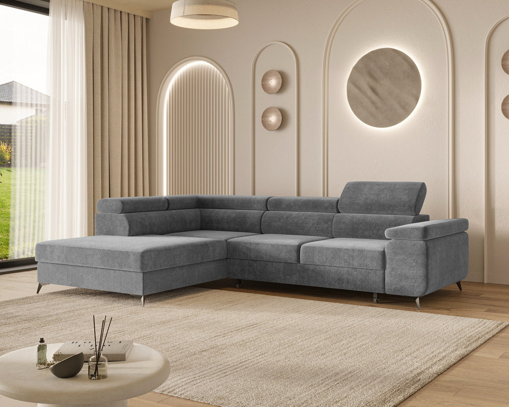 Ecksofa – Ostin – 290 cm mit Bettkasten & verstellbaren Kopfstützen