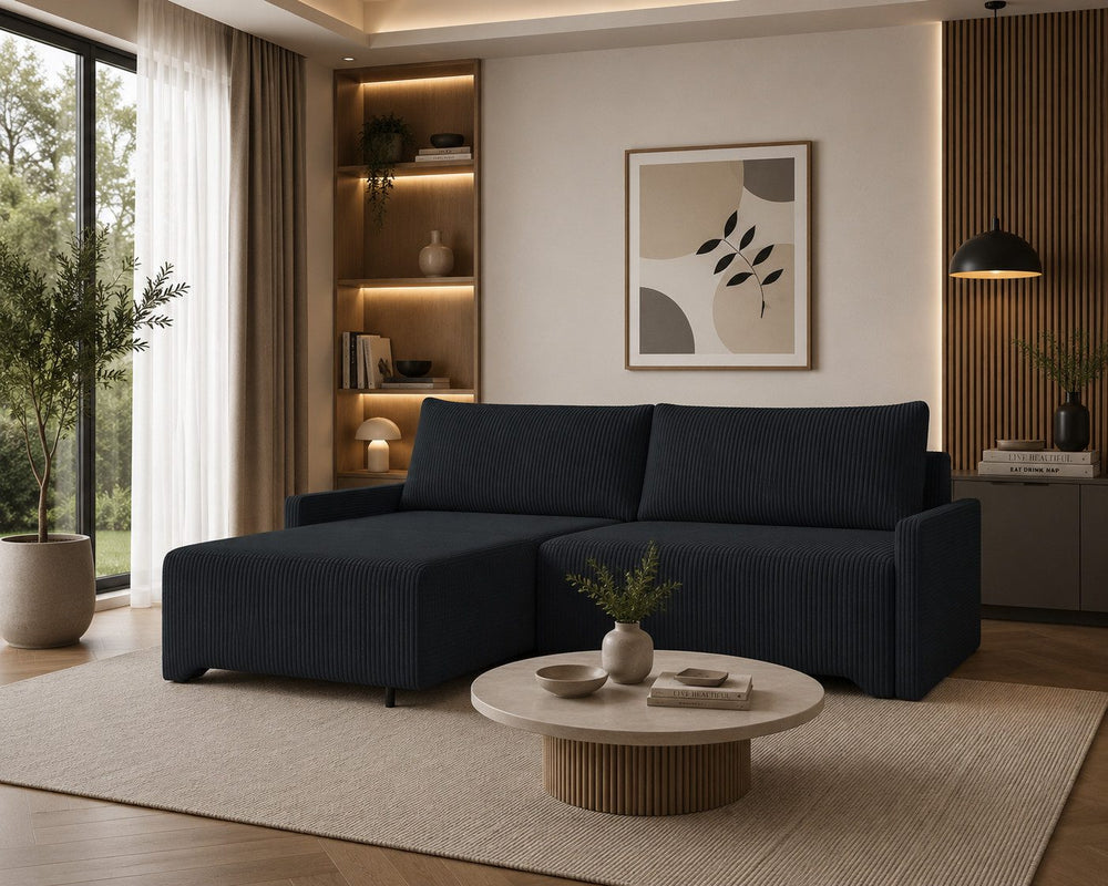 Ecksofa – Loco – Cord-Schlafsofa mit Bettkasten & HR-Schaum