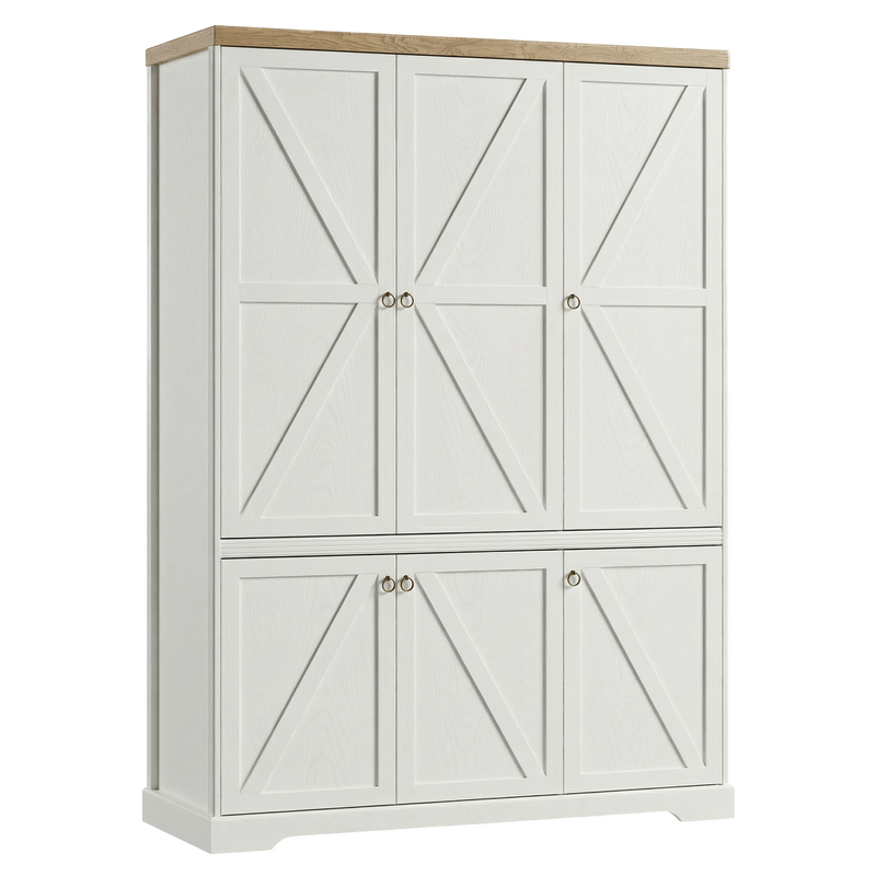 Bellmont Geräumiger 6-türiger Kleiderschrank im eleganten Landhausstil – Opalweiß / Cremona Eiche
