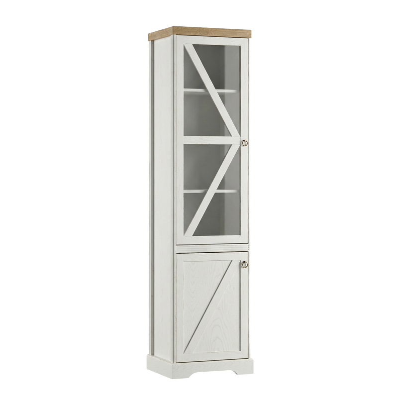 Bellmont Elegante Vitrine mit Glastür im Landhausstil – Opalweiß / Cremona Eiche