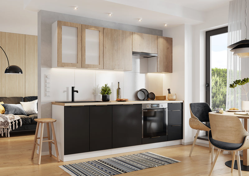 Küchenzeile - KS20-G240 – Dnoria Schwarz / London Eiche - Ideal für moderne Wohnkonzepte