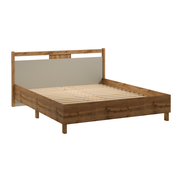 Velario Stilvolles Doppelbett 160x200 cm in Wotan Eiche – Modernes Schlafzimmerbett mit Lattenrost