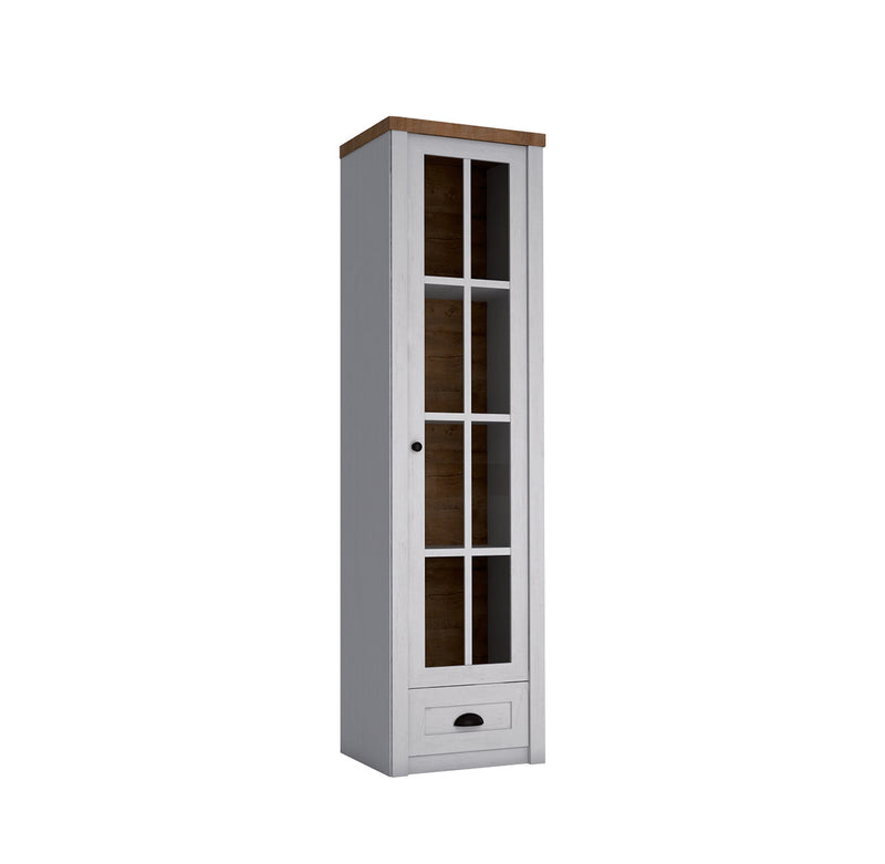 Portivo Elegante Vitrine mit Glastür und Schublade im Landhausstil, Stilvoll und Hochwertig