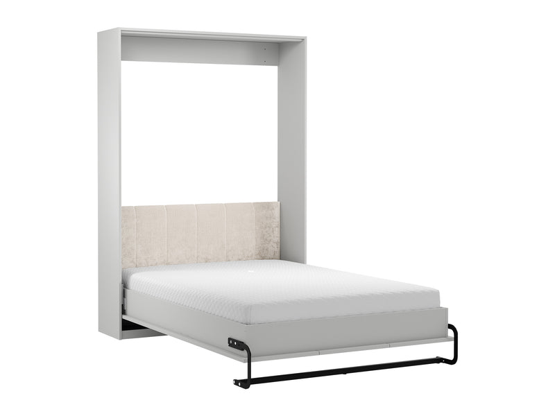 Rosello Schrankbett 140×200 cm mit Polsterkopfteil & integrierter LED-Beleuchtung – Modernes platzsparendes Klappbett in Weiß/Beige