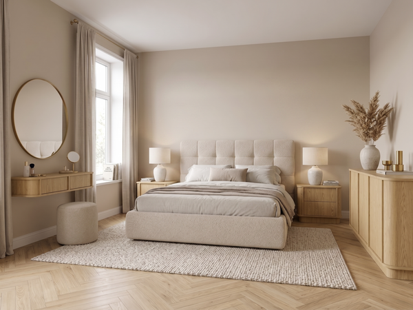 Rivello Schlafzimmer-Set 4-teilig – Modernes Schlafmöbel-Set mit Kommode und Schminktisch in Baltic Dune