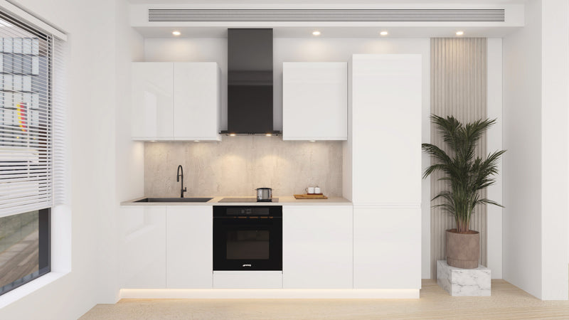 Küchenblock Velmora KÜ07 – 260 cm – Weiß Hochglanz – Moderne Küchenzeile ohne Arbeitsplatte