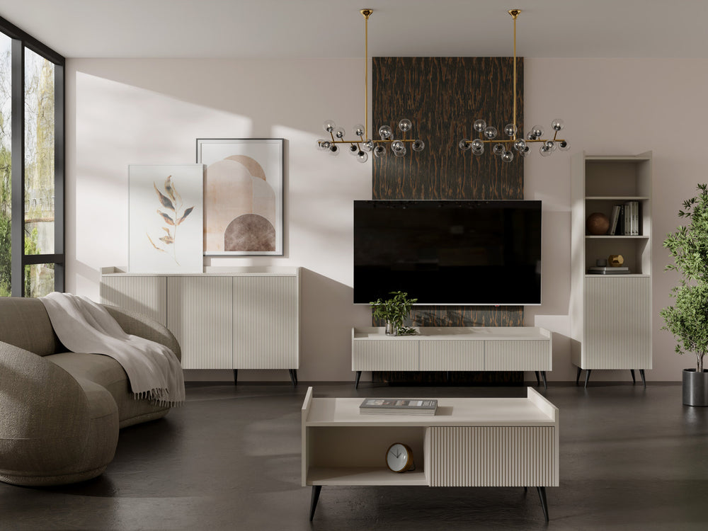 Ademo Wohnzimmer-Set 3-teilig mit Sideboard, Standregal schmal und Couchtisch – Kaschmir