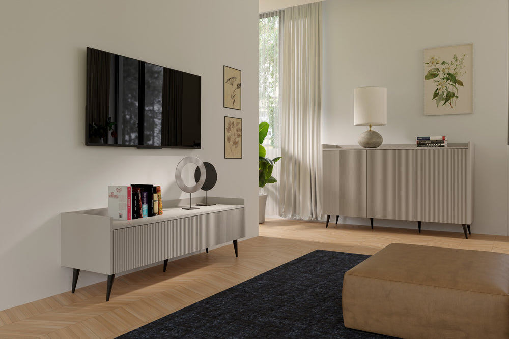 Ademo Wohnzimmer-Set 2-teilig mit Sideboard und TV-Lowboard – Kaschmir