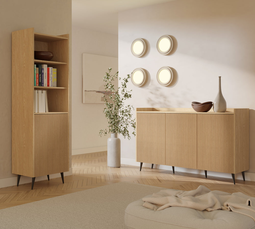 Ademo Wohnzimmer-Set 2-teilig mit Sideboard und Standregal schmal – Frühlingseiche