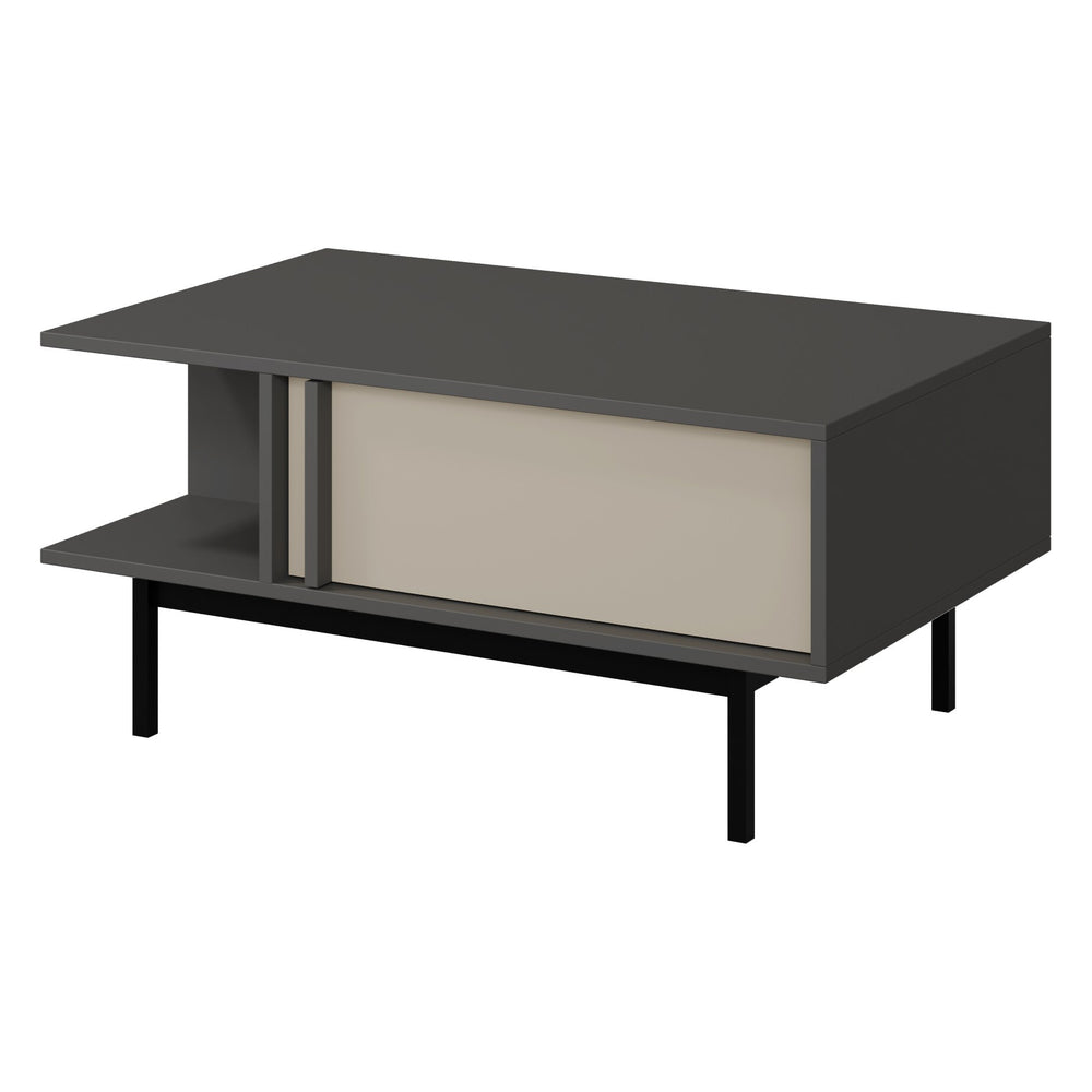 Alsy Couchtisch 93 cm mit Schublade und offenem Fach – Anthrazit / Hellbeige