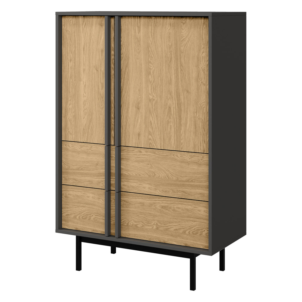 Alsy Highboard 83 cm mit 2 Türen und 2 Schubladen – Anthrazit / Eiche geölt