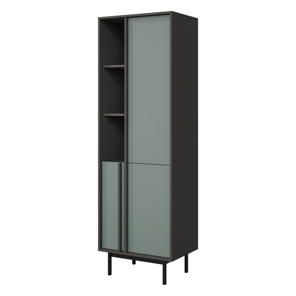 Alsy Hochschrank schmal 63 cm mit 3 Türen und 3 offenen Fächern – Anthrazit / Aloe