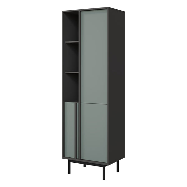 Alsy Hochschrank schmal 63 cm mit 3 Türen und 3 offenen Fächern – Anthrazit / Aloe