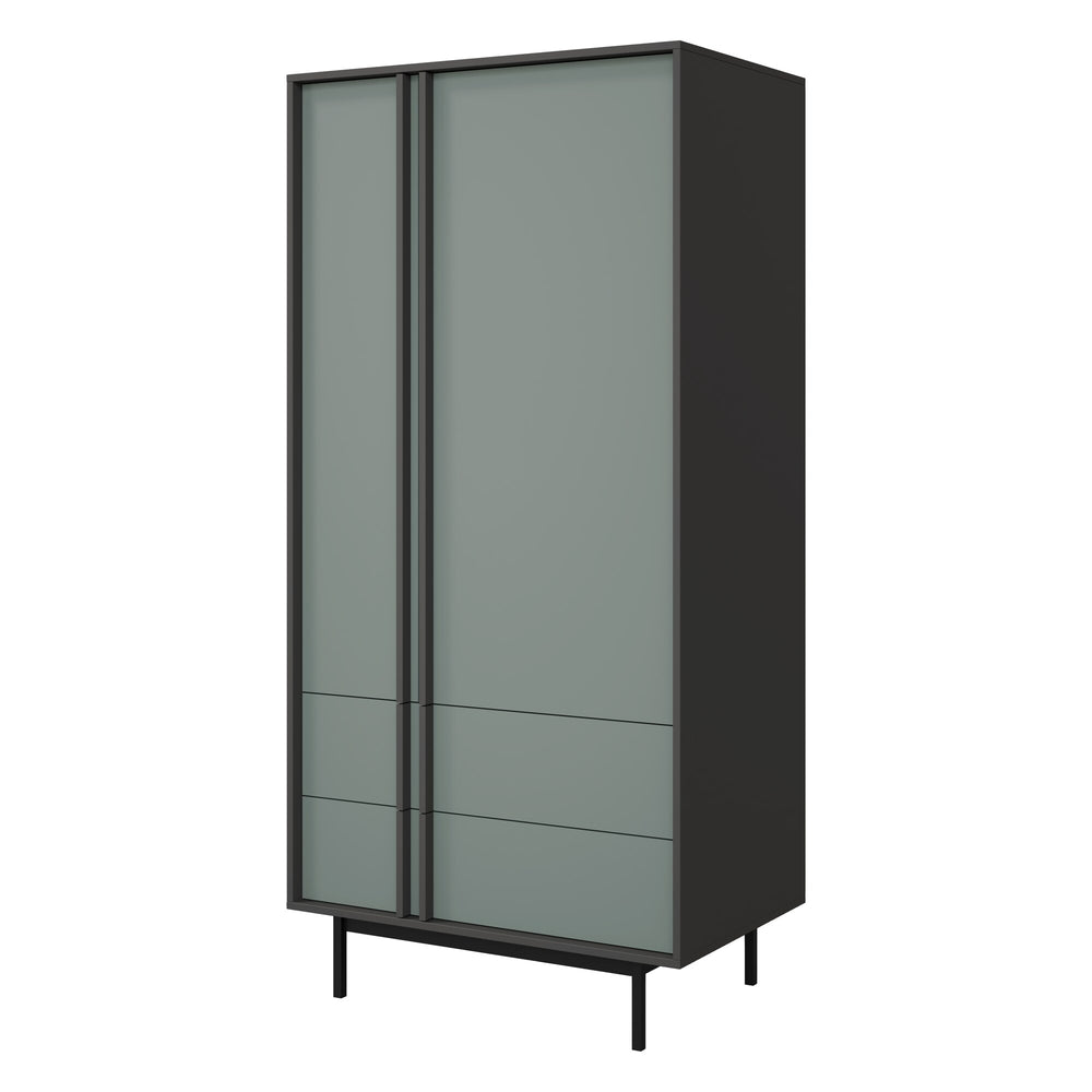 Alsy Kleiderschrank 93 cm mit 2 Türen und 2 Schubladen – Anthrazit / Aloe