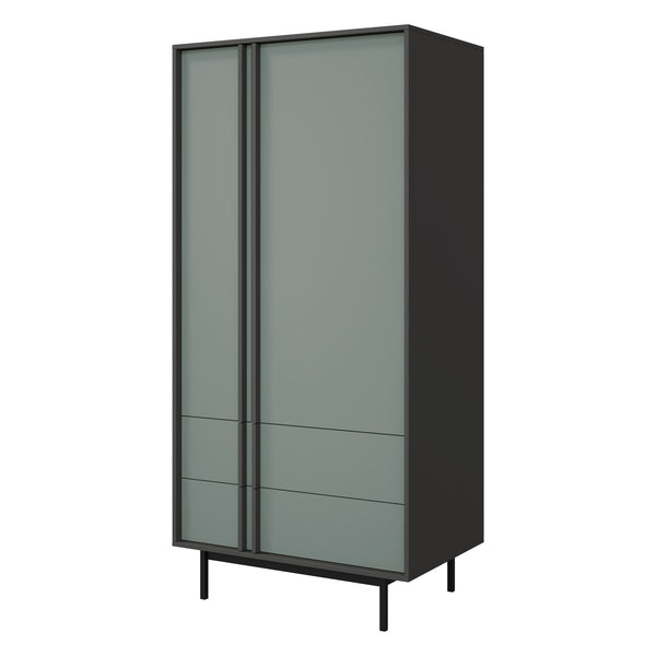 Alsy Kleiderschrank 93 cm mit 2 Türen und 2 Schubladen – Anthrazit / Aloe