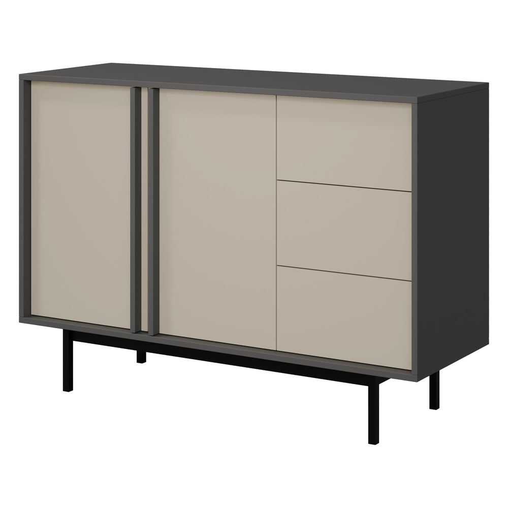 Alsy Kommode 123 cm mit 2 Türen und 3 Schubladen – Anthrazit / Hellbeige
