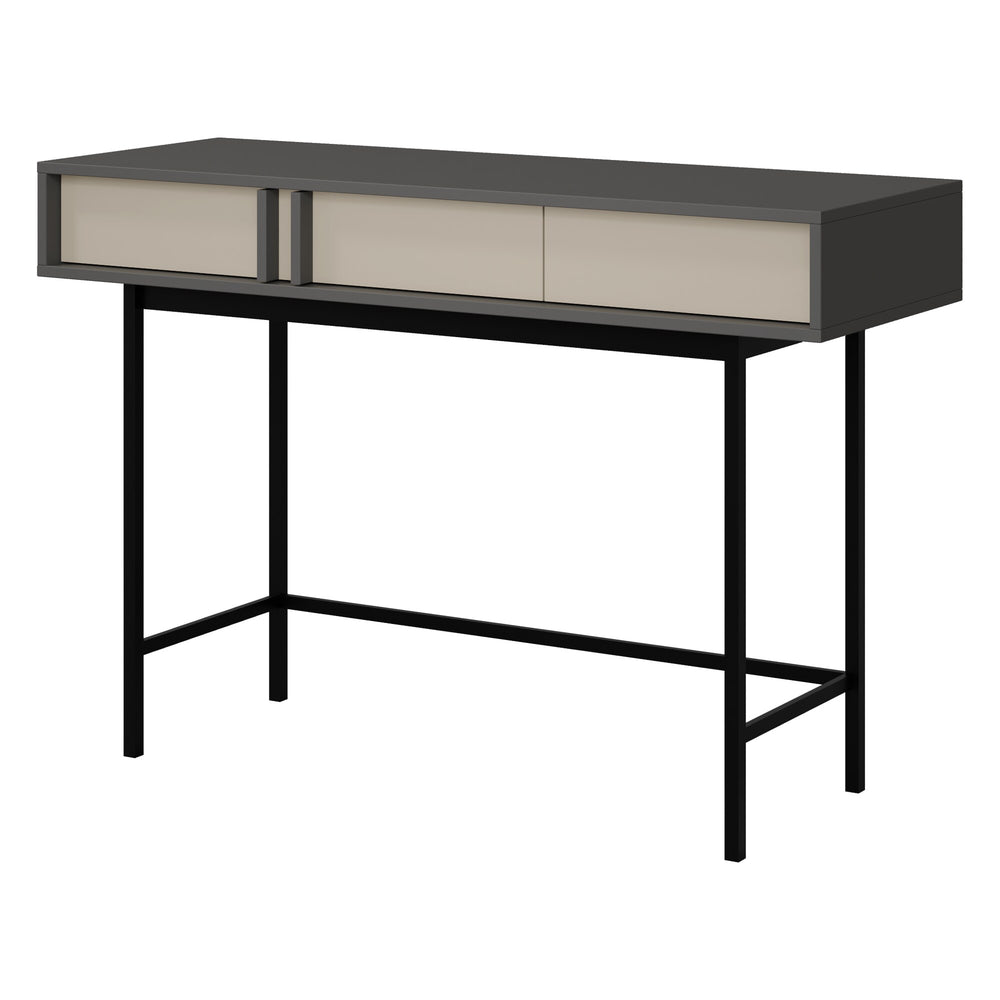 Alsy Konsolentisch 123 cm mit 2 Schubladen und Metallgestell – Anthrazit / Hellbeige
