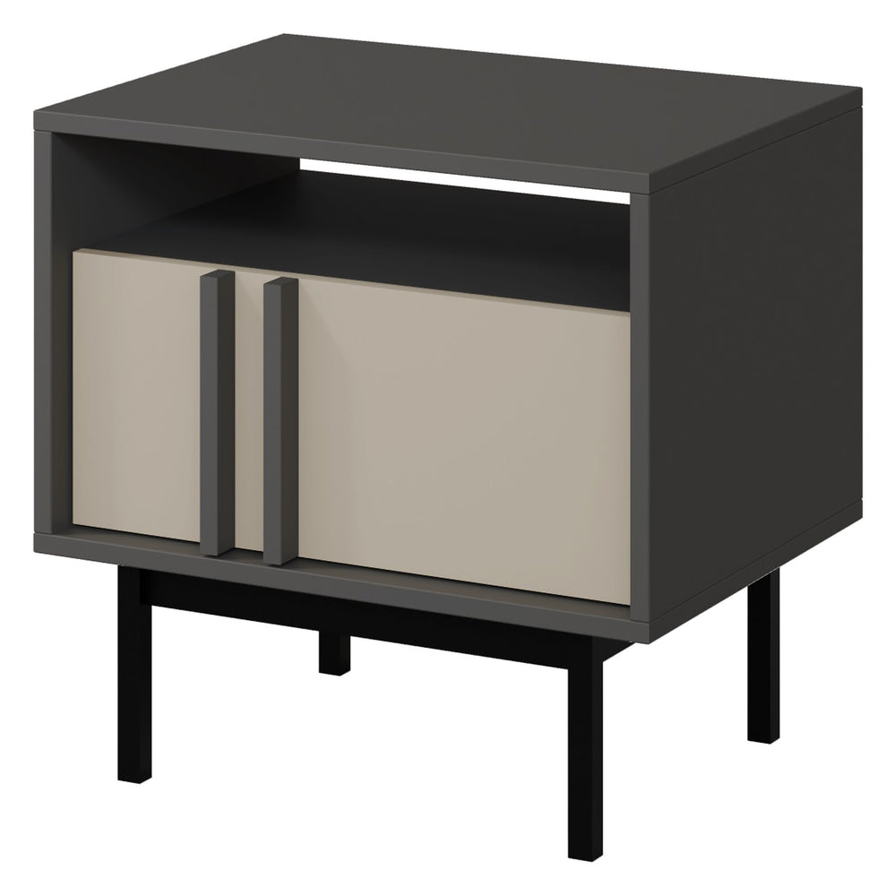 Alsy Nachttisch 53 cm mit Schublade und offenem Fach – Anthrazit / Hellbeige