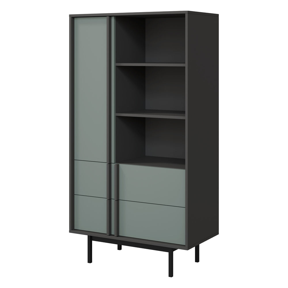 Alsy Regal 83 cm mit 1 Tür, 2 Schubladen und 3 offenen Fächern – Anthrazit / Aloe