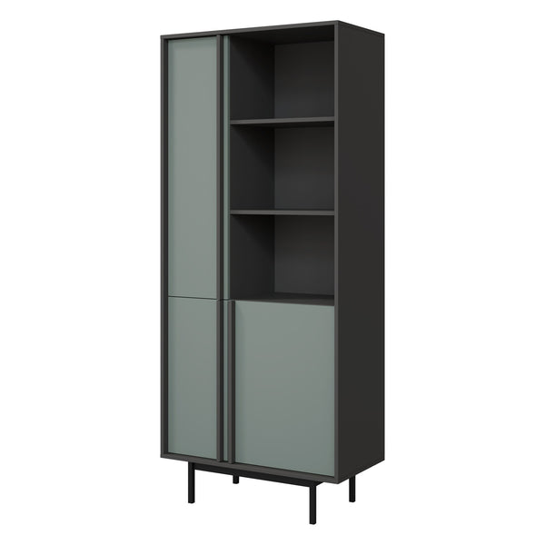 Alsy Regal 83 cm mit 3 Türen und 3 offenen Fächern – Anthrazit / Aloe