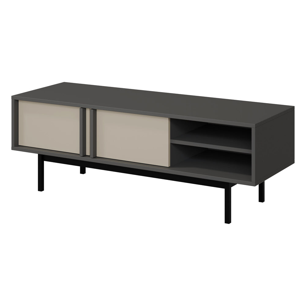 Alsy TV-Lowboard 123 cm mit 2 Türen und offenem Fach – Anthrazit / Hellbeige