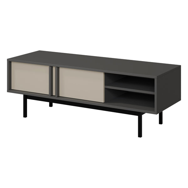 Alsy TV-Lowboard 123 cm mit 2 Türen und offenem Fach – Anthrazit / Hellbeige