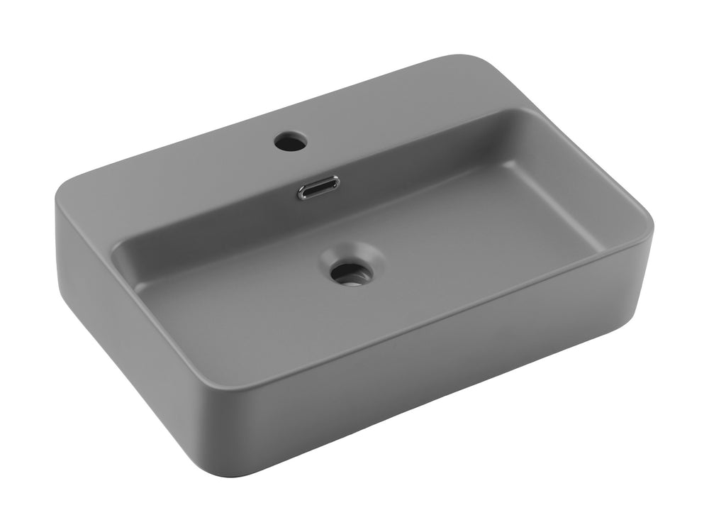 Aufsatzwaschbecken Trusta 55 × 38 cm – Light Gray, matt, eckig
