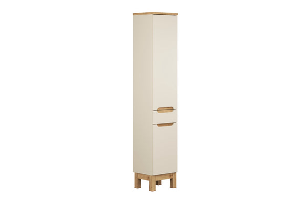 Badezimmer-Hochschrank Balvina Kaschmir matt 35 × 187 × 33 cm mit 2 Türen und 1 Schublade