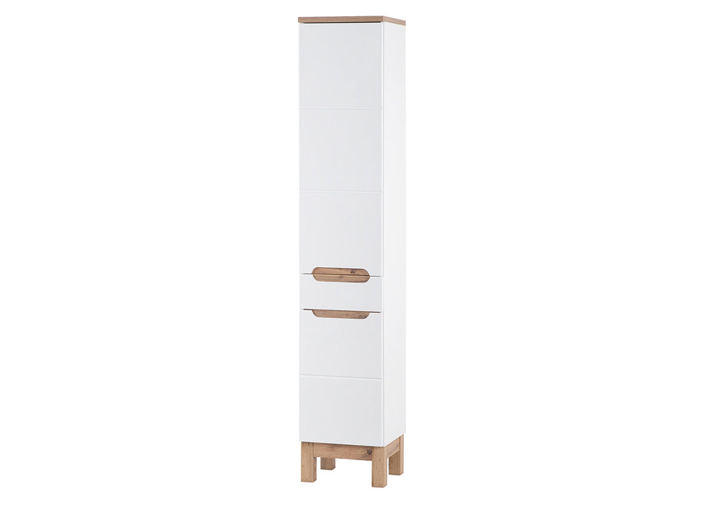 Badezimmer-Hochschrank Balvina Weiß Hochglanz 35 × 187 × 33 cm mit 2 Türen und 1 Schublade