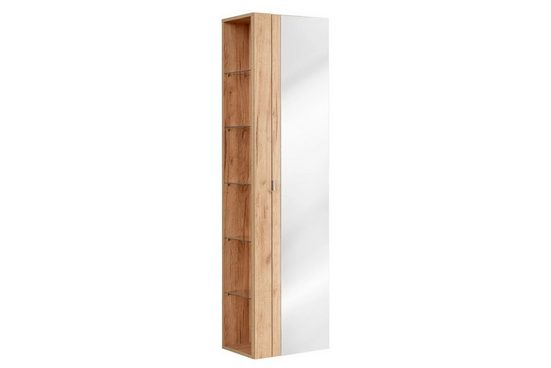 Badezimmer Hochschrank – Capri Oak – Eleganter Stauraum mit Spiegel.