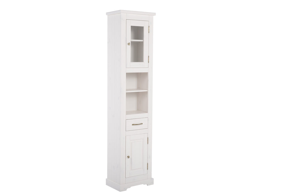 Badezimmer-Hochschrank Romanza Weiß 45 × 190 × 30 cm mit 2 Türen und 1 Schublade