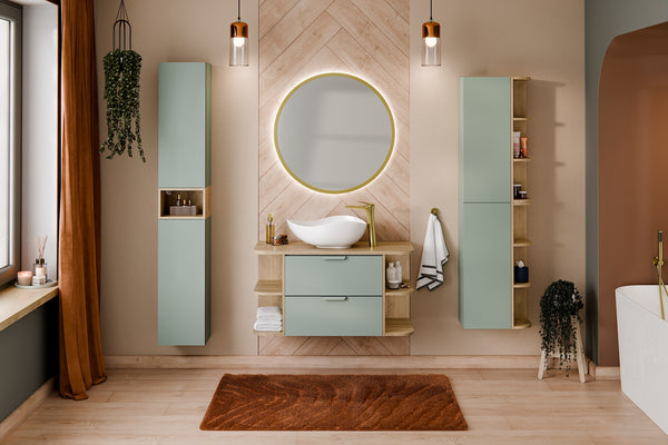 Badmöbel-Set Asteya Grün 30 cm – Regal + Hochschrank