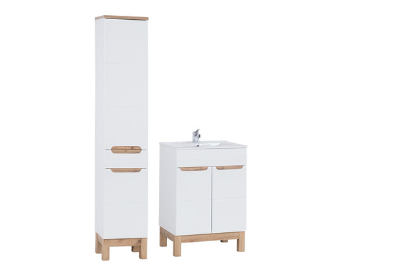 Badmöbel-Set Balvina Weiß 60 cm – Hochschrank + Waschbeckenunterschrank + Badzubehör
