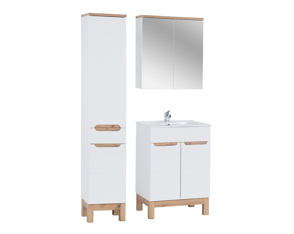 Badmöbel-Set Balvina Weiß 60 cm – Hochschrank + Waschbeckenunterschrank + Spiegelschrank