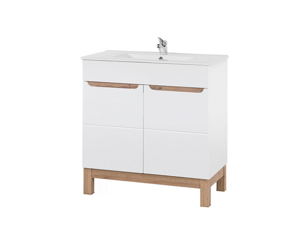 Badmöbel-Set Balvina Weiß 80 cm – Waschbeckenunterschrank + Badzubehör + Waschbecken
