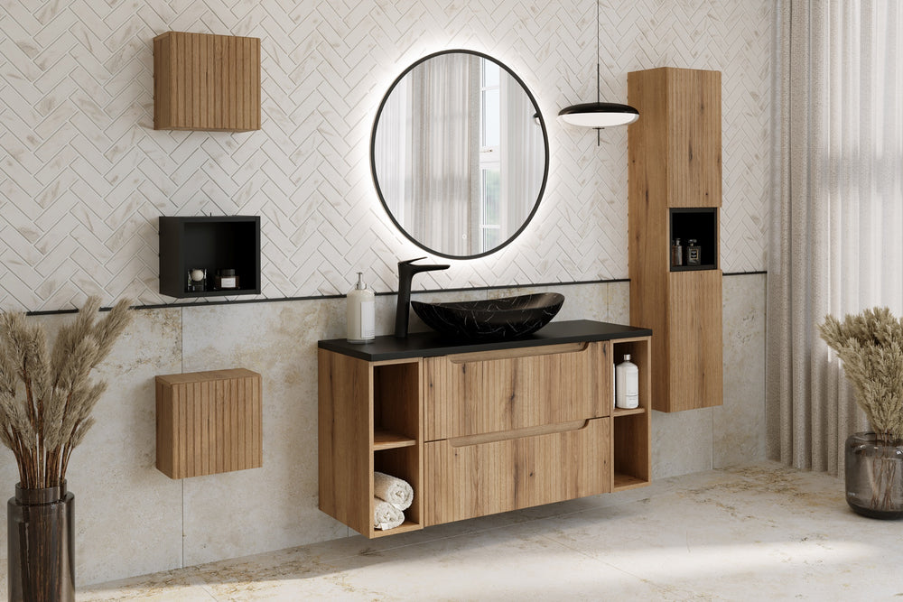 Badmöbel-Set Novira Coast Evoke Eiche 50 cm – Waschtischplatte + Waschbeckenunterschrank