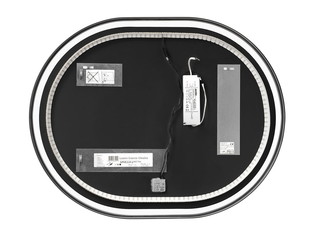 Badspiegel mit LED-Beleuchtung Apollon 70 × 90 cm – mit Rahmen, Rahmen Schwarz