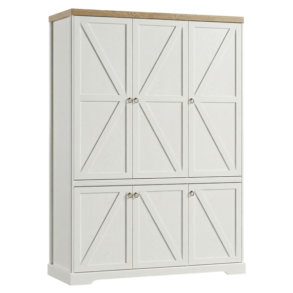 Bellmont Geräumiger 6-türiger Kleiderschrank im eleganten Landhausstil – Opalweiß / Cremona Eiche