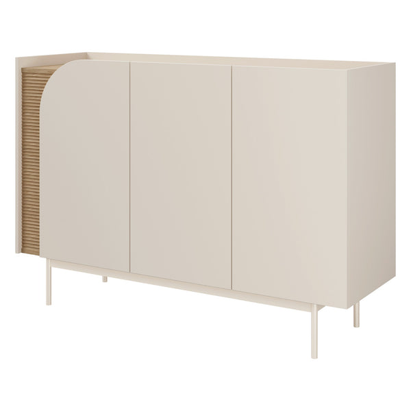 Carmen Kommode 132 cm mit 3 Türen – Macadamia / Frühlingseiche