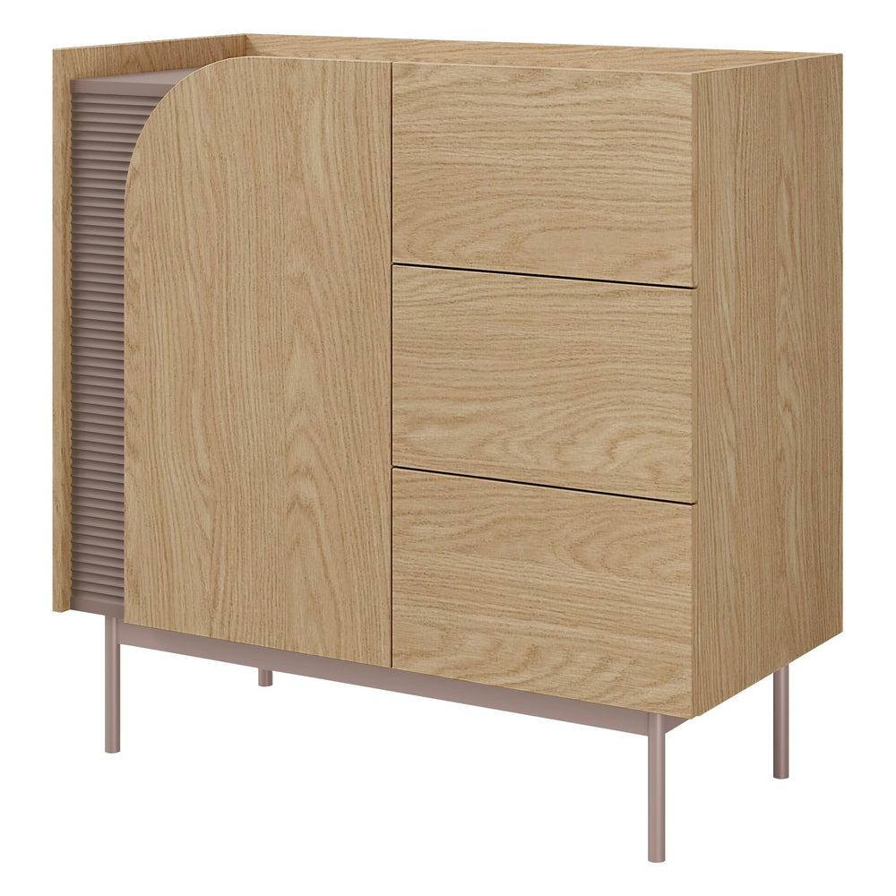 Carmen Kommode 92 cm mit 1 Tür und 3 Schubladen – Frühlingseiche / Toffee