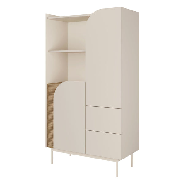 Carmen Regal 92 cm mit 2 Türen, 2 Schubladen und offenen Fächern – Macadamia / Frühlingseiche