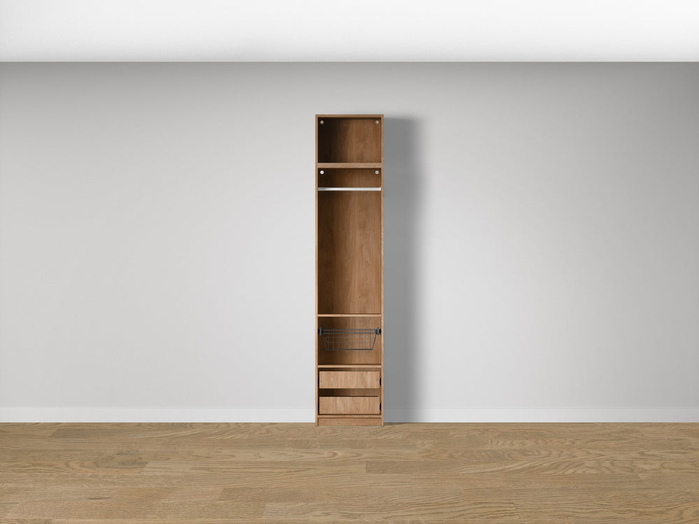 Combo Kleiderschrank-Set 07 – Korpus S1D mit Kleiderstange, 2 Schubladen und Drahtkorb