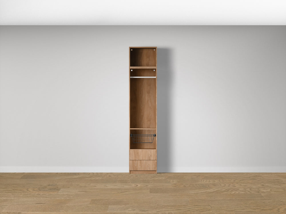 Combo Kleiderschrank-Set 08 – Korpus S1D mit Kleiderstange, 2 Schubladen und Drahtkorb