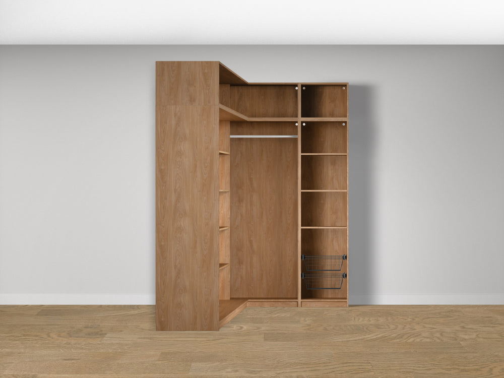 Combo Kleiderschrank-Set 22 – Eckkorpus links + S1D mit Kleiderstange und 2 Drahtkörben