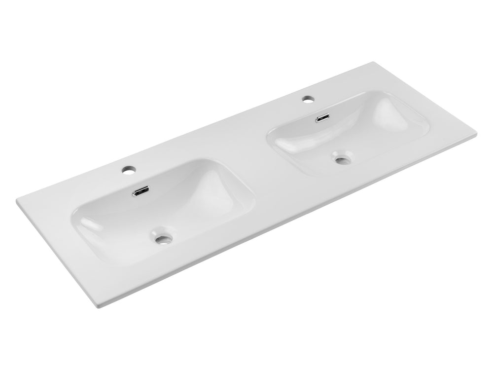 Doppel-Möbelwaschbecken Flavia 121 × 46 cm – Weiß, glänzend, eckig