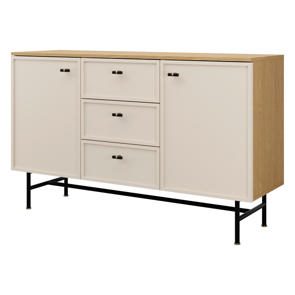 Elora Kommode 135 cm mit 2 Türen und 3 Schubladen – Frühlingseiche / Macadamia