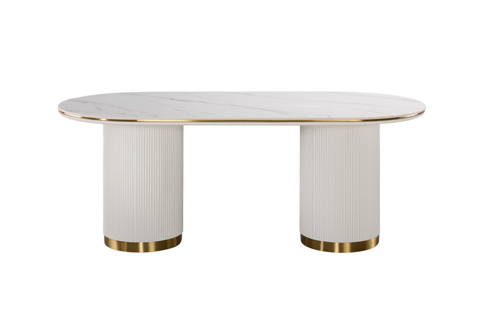 Esstisch Hillora Gebrochenes Weiß, Golden accents, White worktop 135 cm
