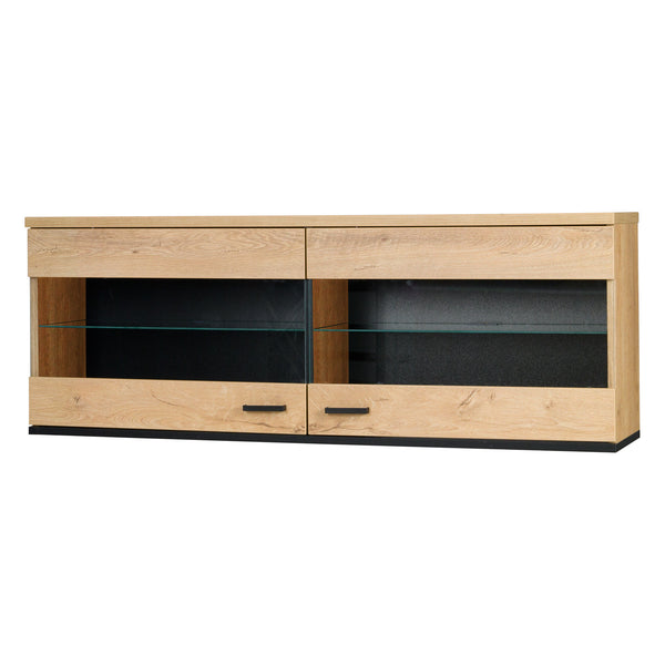 John Hängevitrine 121 cm mit 2 Glasklappen – Eiche Lefkas / Schwarz